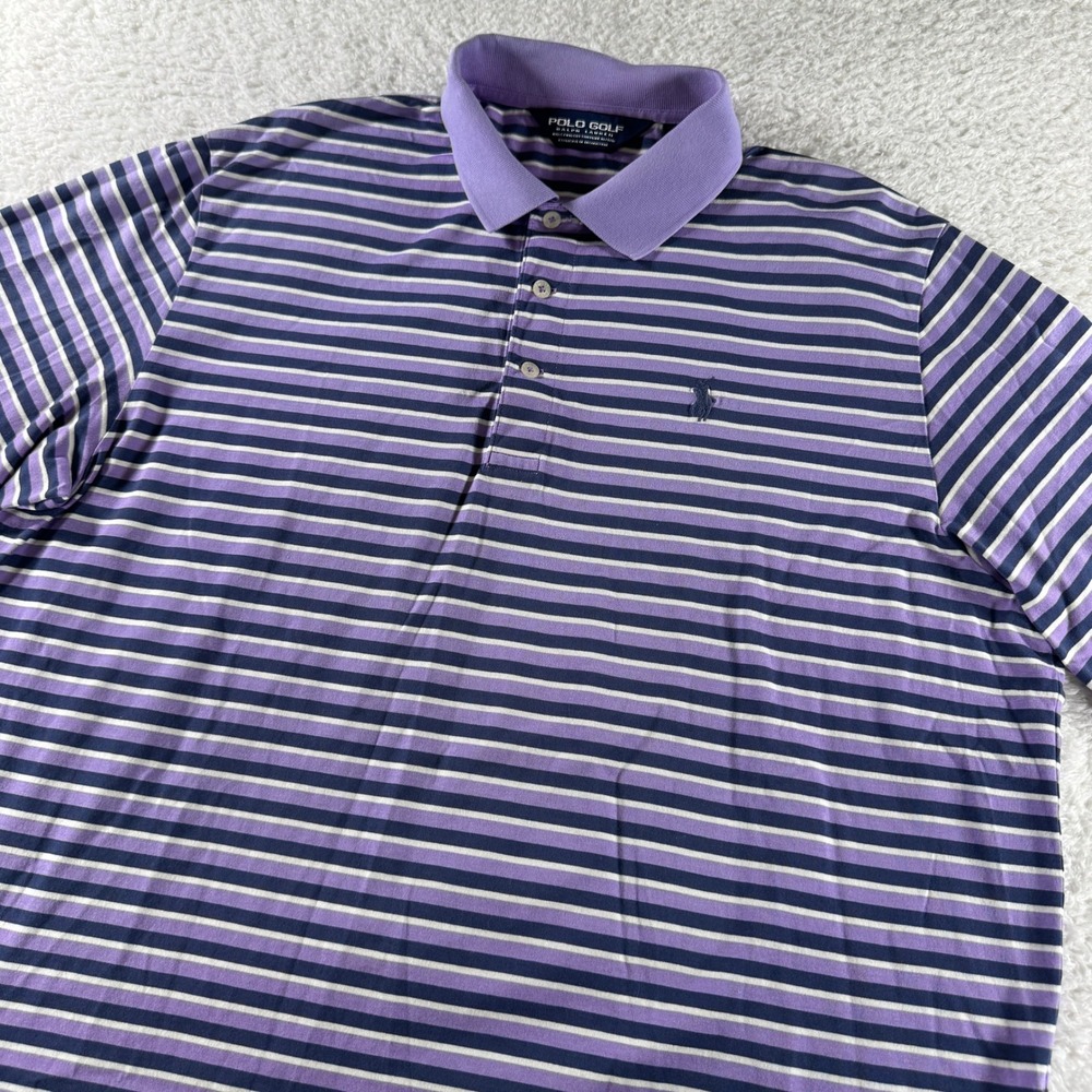 Polo Golf Ralph Lauren Men's Large Purple Striped Shirt Collared Pima Pony